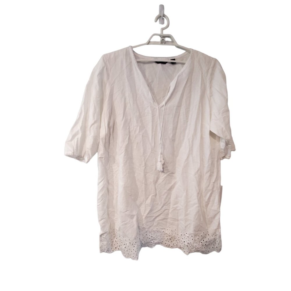 Lands End swimsuit cover up womens size 2X 20W 22W white linen blend eye…